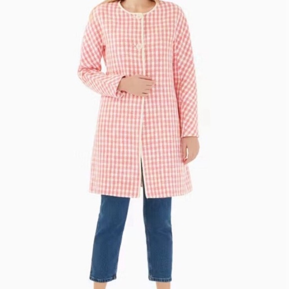 NWOT Kate Spade Pink Gingham Tweed Coat - Picture 8 of 9